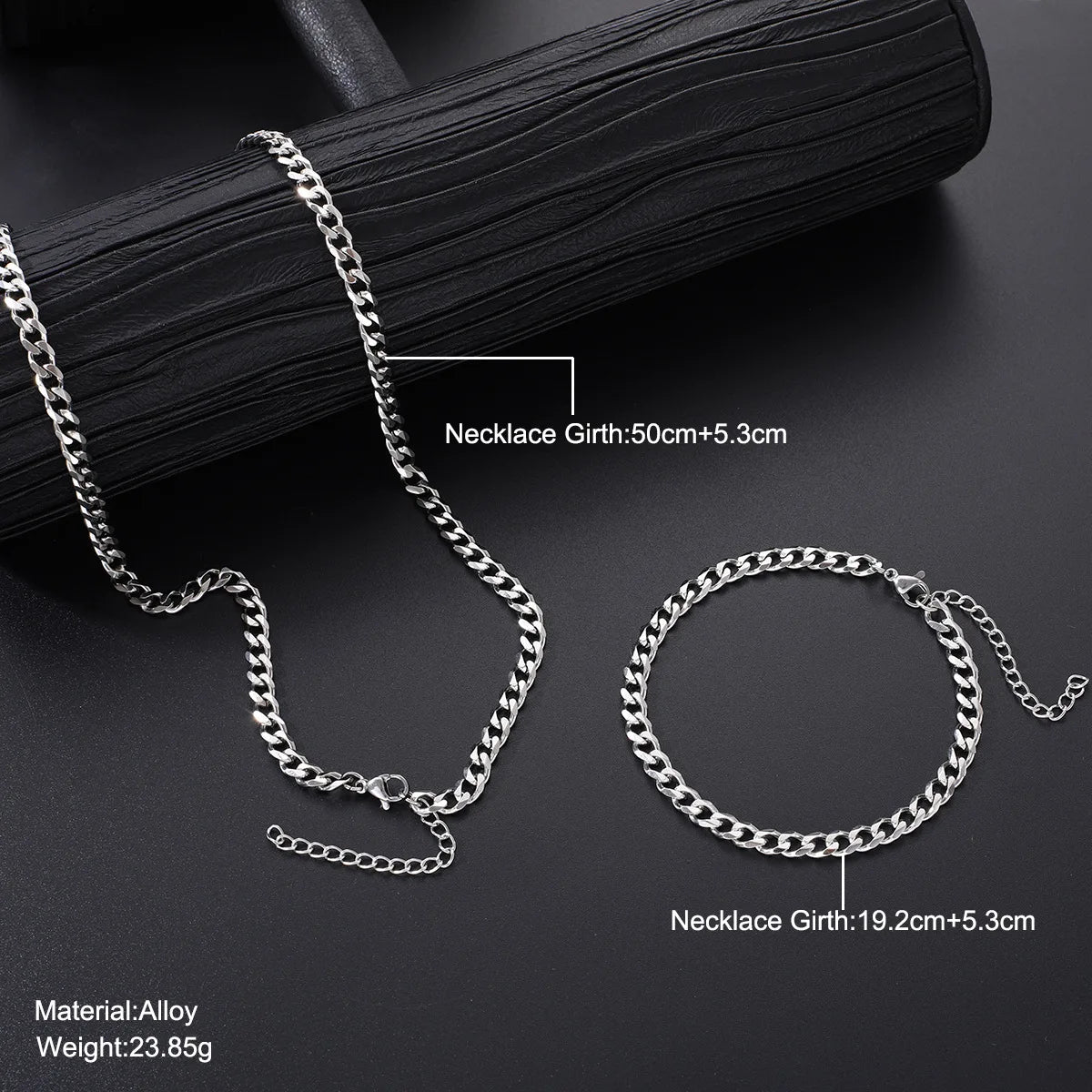 2pcs Street Hip Hop Silver Color Stainless Steel Cuban Chain Necklace Bracelet Set for Men Chunky Chain Set Male Punk Jewelry