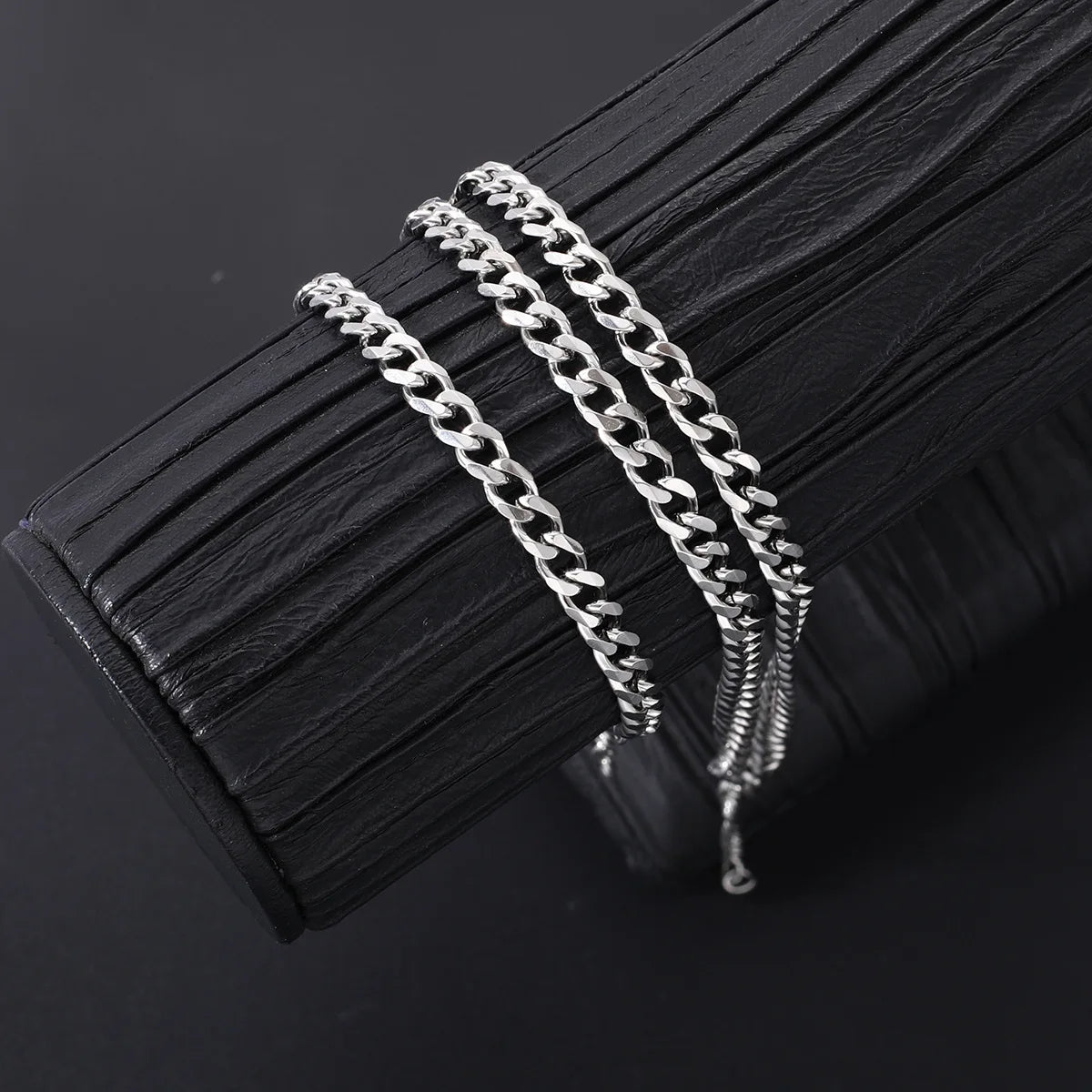 2pcs Street Hip Hop Silver Color Stainless Steel Cuban Chain Necklace Bracelet Set for Men Chunky Chain Set Male Punk Jewelry